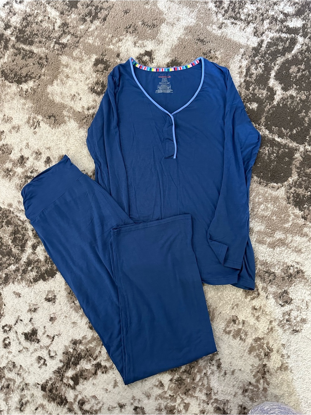 Magnetic Me Navy Blue Maternity Pajama Set with Multicolor Trim